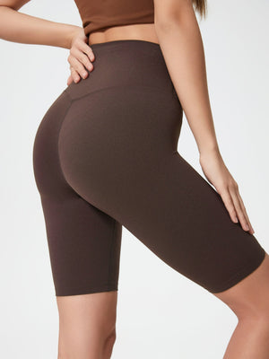 Sculpted Contour Active Cycling Shorts in Mocha, featuring a high waist and V-seam detail.