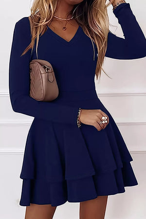 Layered Long Sleeve V-neck Mini Dress, product detail