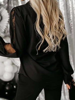 Lace-sleeve Button Up Shirt in Dark Green, view 13