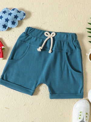 French Blue baby shorts with drawstring waist and pockets