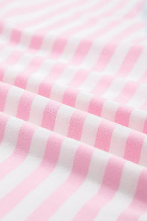Casual Stripe Oversize Dolman Sleeve T Shirt in Blush Pink, fit detail