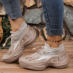 Lace Up Round Toe Sneakers in Khaki, fabric detail
