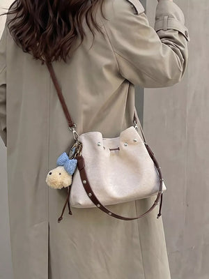 Bucket Crossbody Bag in Blue, fit detail