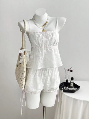 Lace Detail Eyelet Cami And Shorts Set, side view