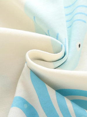 Baby t-shirt with playful ocean creature graphic and blue stripes, made of cotton.