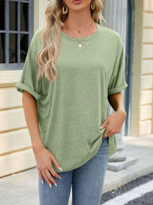 Relaxed fit t-shirt in Matcha Green with rolled short sleeves and crew neck.