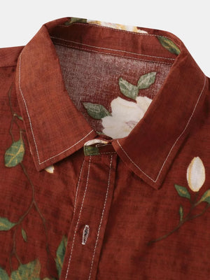 Men's Plus Size Floral Print Short Sleeve Shirt in Gold, back view