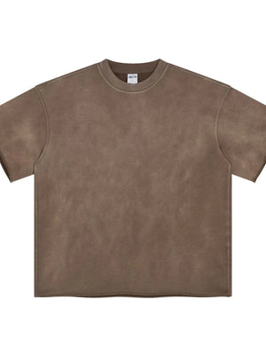 Raw edge boxy t-shirt in Khaki with a washed effect and crew neck.