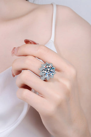 Celestial Burst Moissanite Cocktail Ring in silver sterling silver with a large center stone and halo.