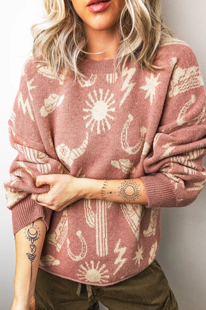 Western Graphic Round Neck Sweater, alternate angle