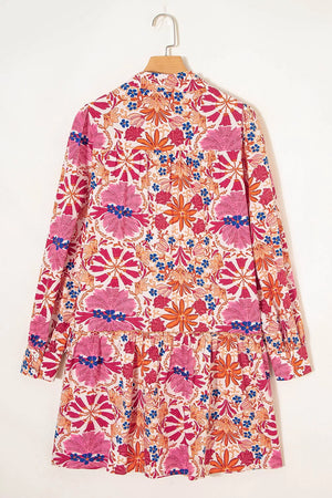 Fall Flower Print Long Sleeve Mini Dress in Dusty Pink, product detail