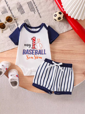 Children's My First Baseball Season Bodysuit Set in Light Brown, alternate angle