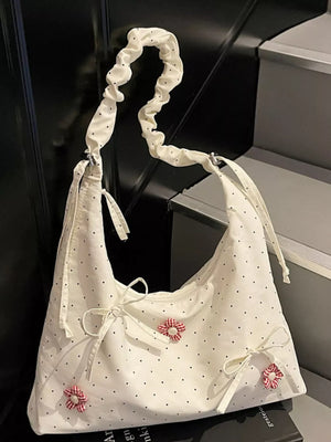 Floral Embellished Shoulder Bag in Cream, model styling view