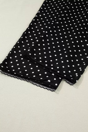 Black polka dot wide-leg maternity pants with lace trim detail.
