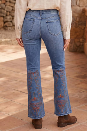 Embroidered Flare Leg Jeans, close-up detail