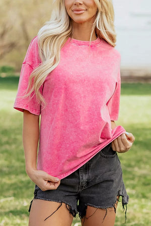 Solid Color Cotton Mineral Washed Oversize Tee in Mint Blue, model styling view