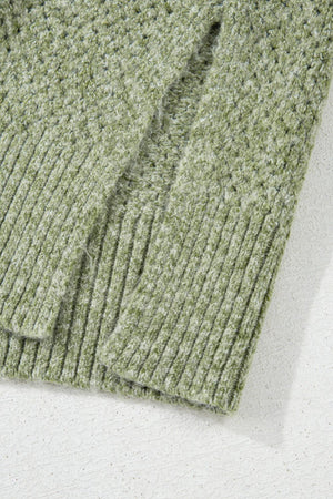 Open-knit slouchy V-neck sweater in matcha green with ribbed cuffs and hem