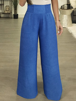 CurveFlare High Rise Wide Leg Trousers in Royal Blue with smocked waist