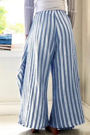 Striped Wide-leg Pants in Light Blue, side view