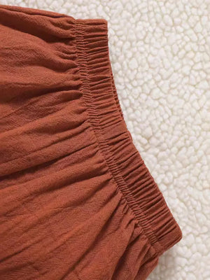 Children's Bow Long Sleeve Blouse And Pants Set in Light Brown, back view