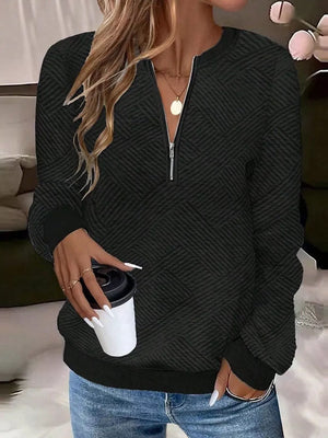 Textured Quarter-zip Sweatshirt in Black, front view
