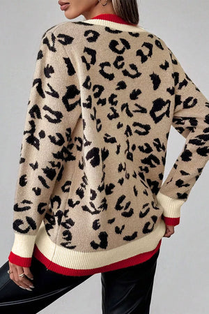 Leopard Pattern V-neck Ribbed Sweater in Leopard, side view