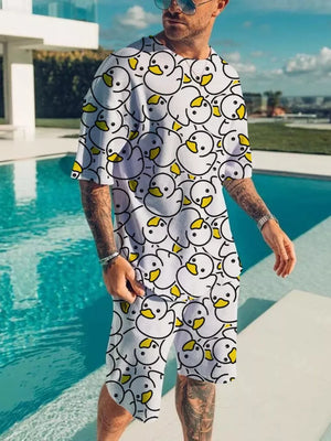 Men's Printed Short Sleeve Tee And Shorts Set, side view