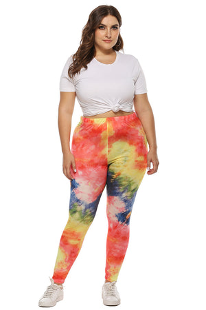 Multicolor tie-dye full-length leggings with a high waist.