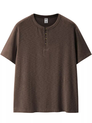 Men's Short Sleeve Henley T-shirt in Gray, side view