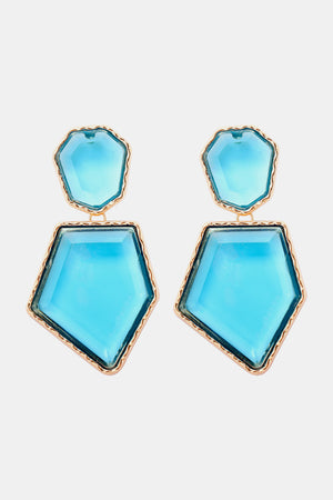 Light blue resin facet drop earrings with gold trim