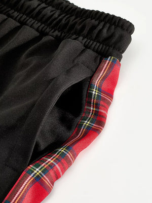 Men's Full Size Drawstring Plaid Side Stripe Pants, back view
