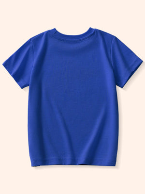 Royal blue cotton crew neck t-shirt with short sleeves.
