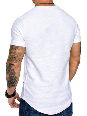 White cotton blend slim fit t-shirt with textured fabric and crew neck.