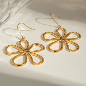 Gold sculpted petal drop earrings with 18K gold plating.