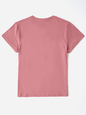 Dusty pink t-shirt with short sleeves and a crew neck.