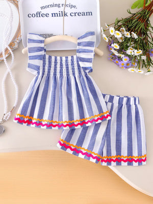 Children's Striped Tank And Shorts Set in Blue, front view