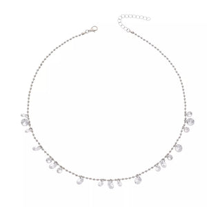 Sparkling Zircon Drop Necklace Alloy Silver in Silver, back view