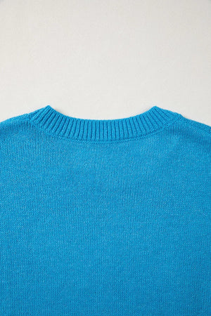 Western Embroidery Drop Shoulder Sweater in Sky Blue, product detail