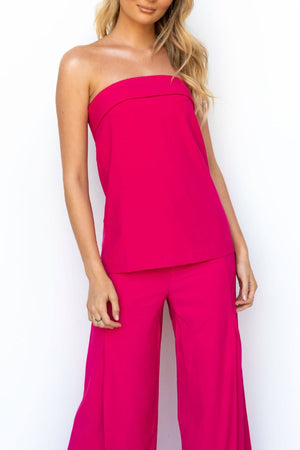 Hot pink bandeau top and wide-leg pants suit set
