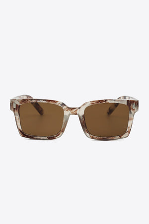 Marble effect rectangular sunglasses in chestnut with brown lenses.