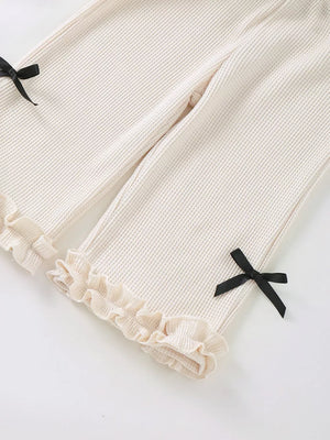 Children's Bow Waffle Knit Top And Pants Set, front view