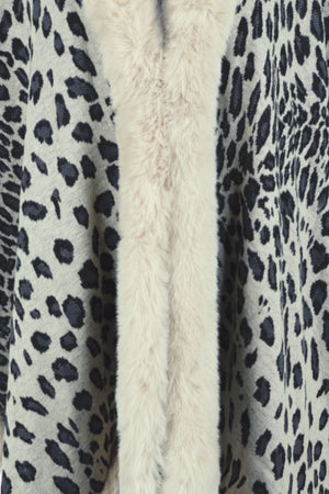 Leopard print cape with cream faux fur trim detail