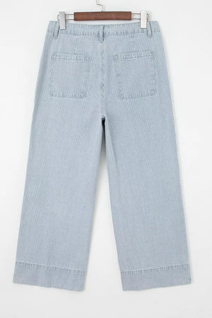 Striped Wide-leg Cropped Jeans in Light Blue, editorial view