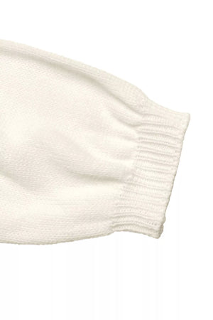 Beige acrylic knit cardigan sleeve with ribbed cuff detail