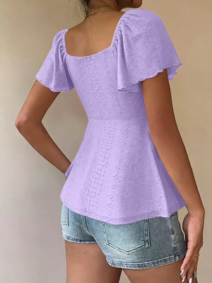 Sweetheart Neck Flutter Sleeve Top, view 18