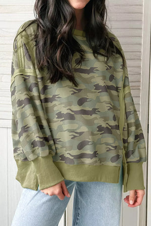 Camouflage Waffle Knit Oversized Sweatshirt, side view