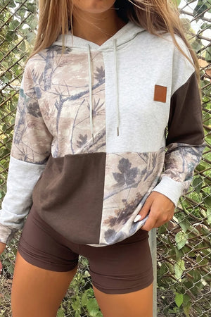 Multicolour Camo Print Drawstring Hoodie, close-up detail