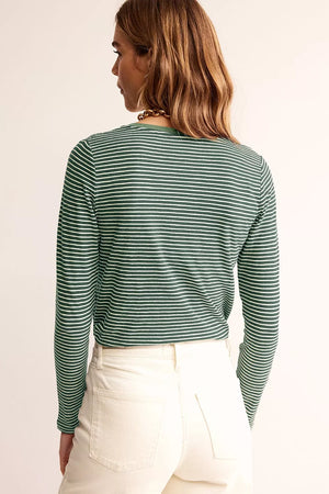 Stripe V Neck Stretchy Long Sleeve Top in Sage, alternate angle