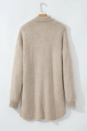 Textured knit collar cardigan in Dust Storm, acrylic, with ribbed cuffs and hem.