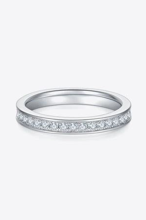 Silver pavé moissanite eternity band ring with 925 sterling silver setting.